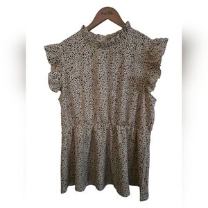 Shein Curve Cream and Brown Blouse Top